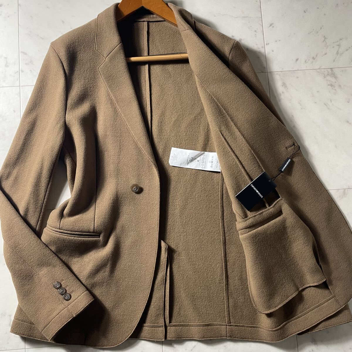 未使用タグ付き!!!超弩級XXL!!!【エンポリオアルマーニ EMPORIO ARMANI】至高のストレッチ!!! テーラードジャケット アンコン 54 キャメル拍卖