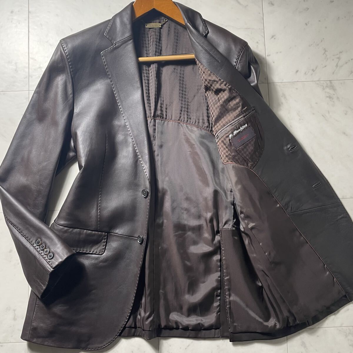 超弩級XXL相当!!!至高のラムレザー!!!【ダーバン DURBAN】抜群の柔らかさ!!! テーラードジャケット 羊革 本革 シープスキン 千鳥格子拍卖