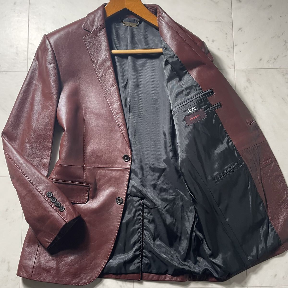 驚愕XL!!!超豪華ラムレザー!!!【ダーバン DURBAN】完全別格品!!! テーラードジャケット 羊革◎ 本革◎ シープスキン◎ ボルドー◎拍卖