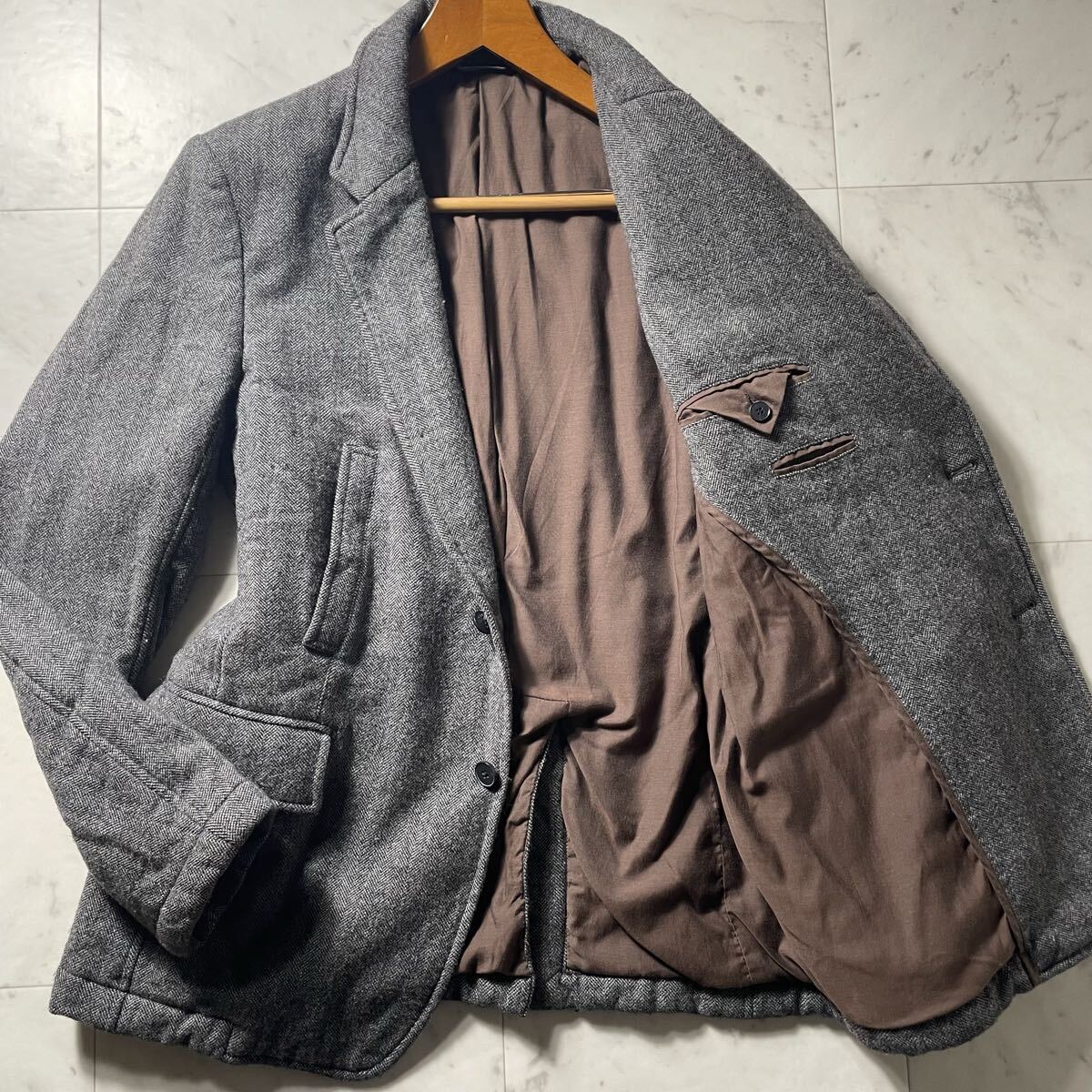 超弩級XL!!!肉厚ウール生地!!!【ドルチェ&ガッバーナ DOLCE&GABBANA】別格のオーラ!!! ダウンテーラードジャケット ヘリンボーン ツイード拍卖