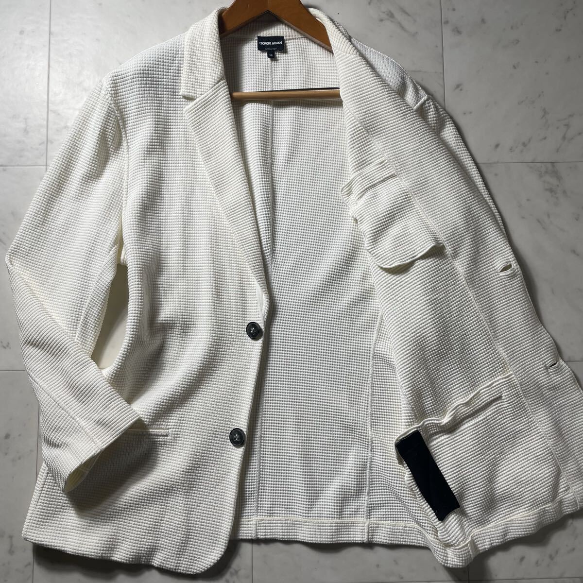 超弩級XXXXL!!!溢れる清涼感!!!【ジョルジオアルマーニ GIORGIO ARMANI】テーラードジャケット ワッフル アンコン ストレッチ 伸縮 58拍卖