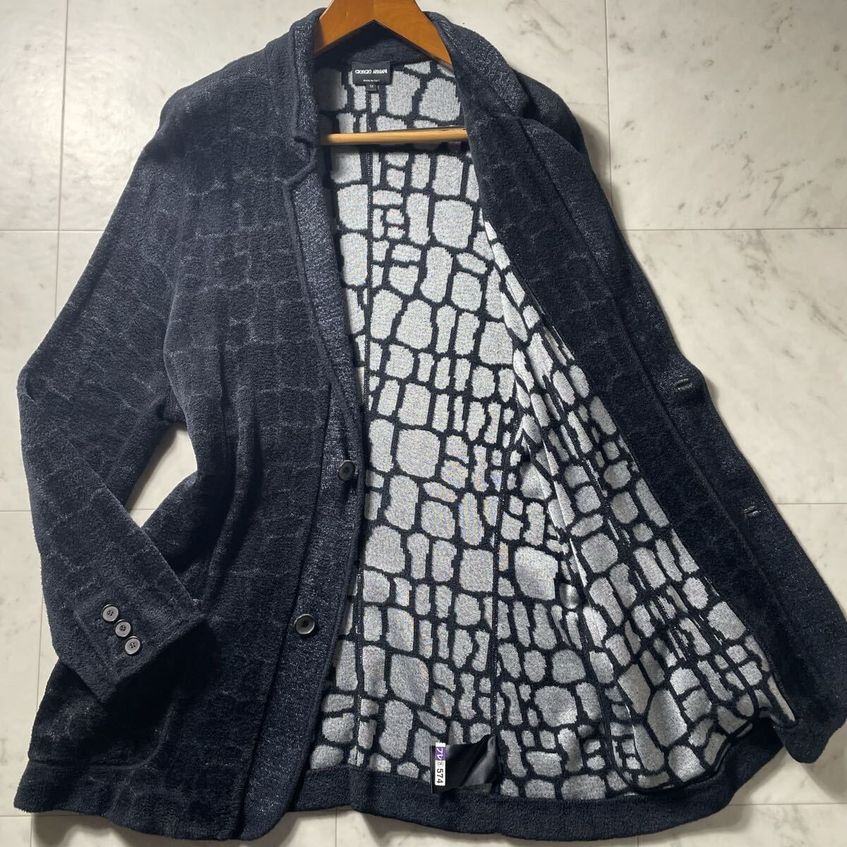 XXXXL!!!極上シルク&カシミヤ!!!【ジョルジオアルマーニ GIORGIO ARMANI】テーラードジャケット アンコン ストレッチ パイル地 幾何学模様拍卖