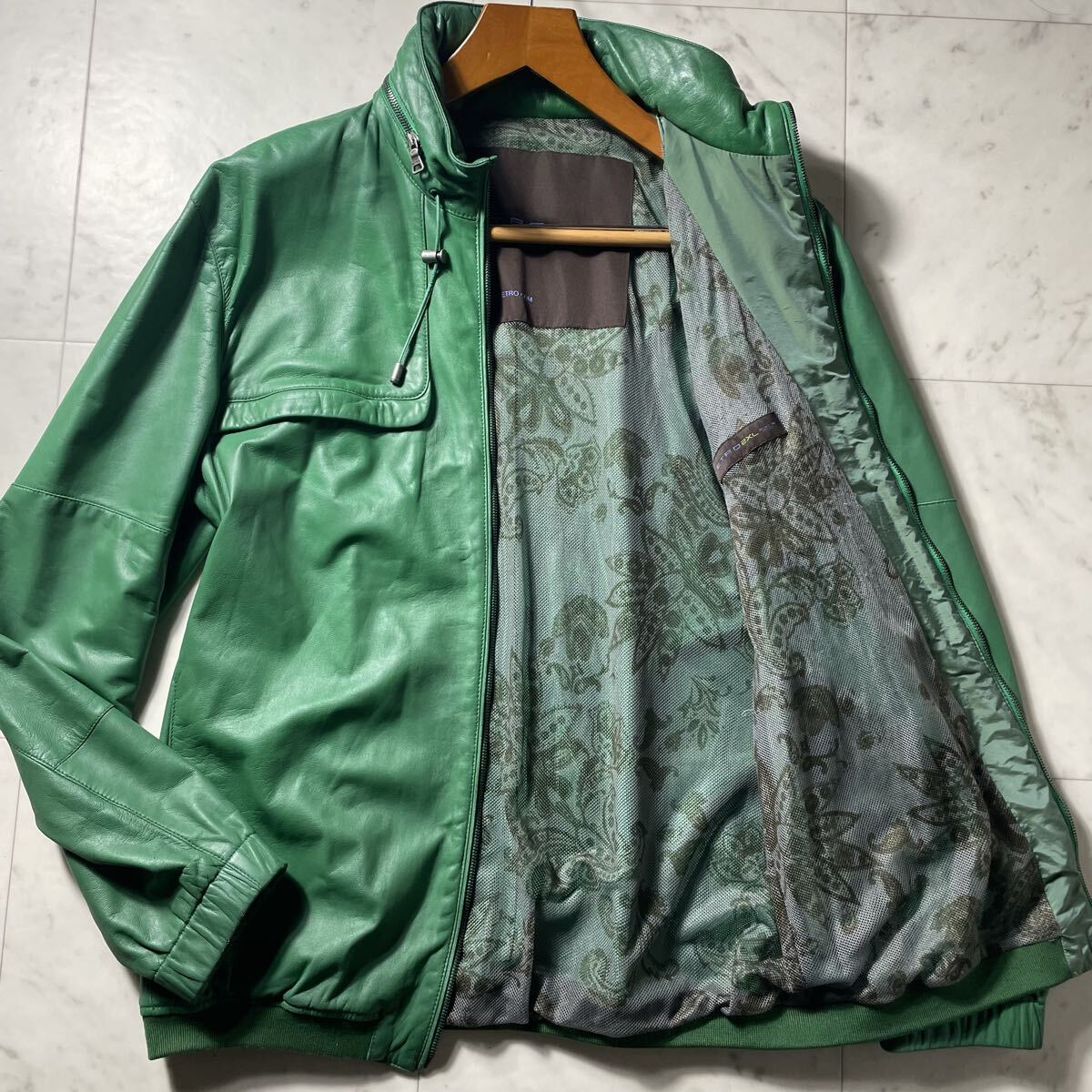 超弩級XXL!!!別格なラムレザー!!!【エトロ ETRO】二度と出会えない!!! ライダースジャケット 羊革 本革 とろみ ペイズリー 2way 希少色拍卖