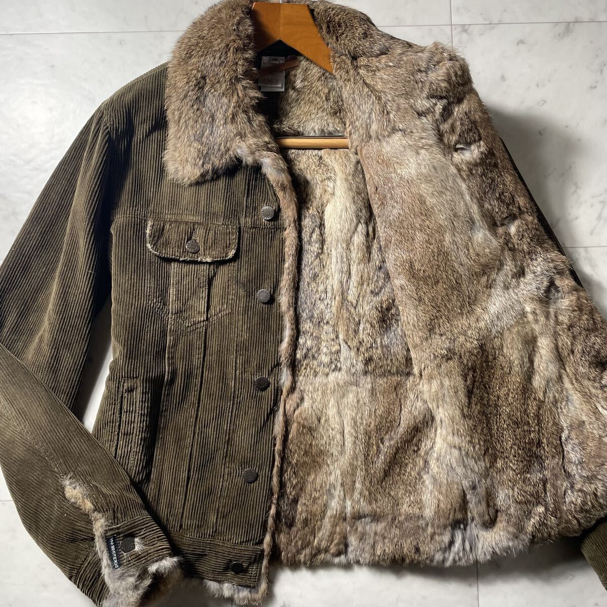 実寸XL!!!伝説の逸品!!!【ドルチェ&ガッバーナ DOLCE&GABBANA】リアルラビットファー!!! デニムジャケット Gジャン ジー コーデュロイ 毛皮拍卖