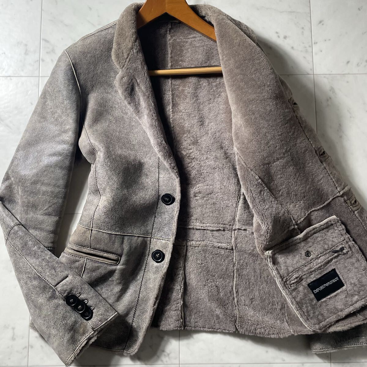 実寸L~XL!!!最高級ラムレザー!!!【エンポリオアルマーニ EMPORIO ARMANI】別格のオーラ!!! ムートンコート ジャケット 羊革◎ 本革◎ 48◎拍卖