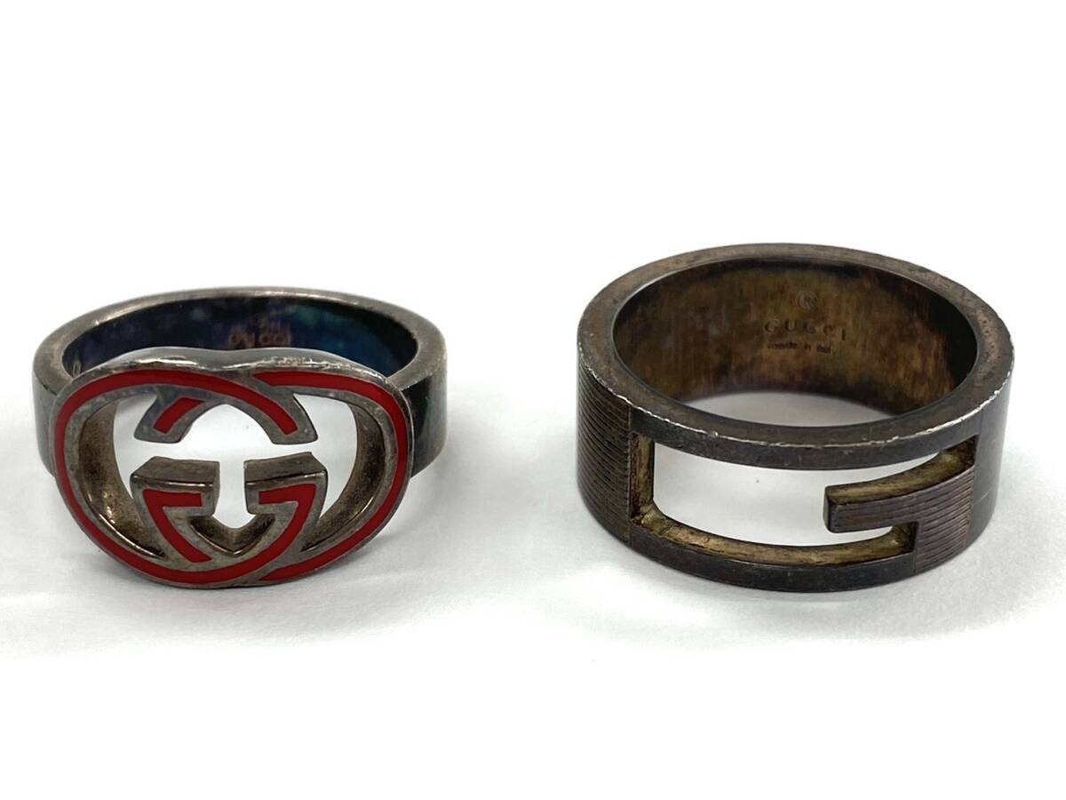 2894 W0710-69【1円スタート】 GUCCI グッチ インターロッキングG ブランデッドG シルバー SV925 リング 指輪 アクセサリー 2点セット拍卖