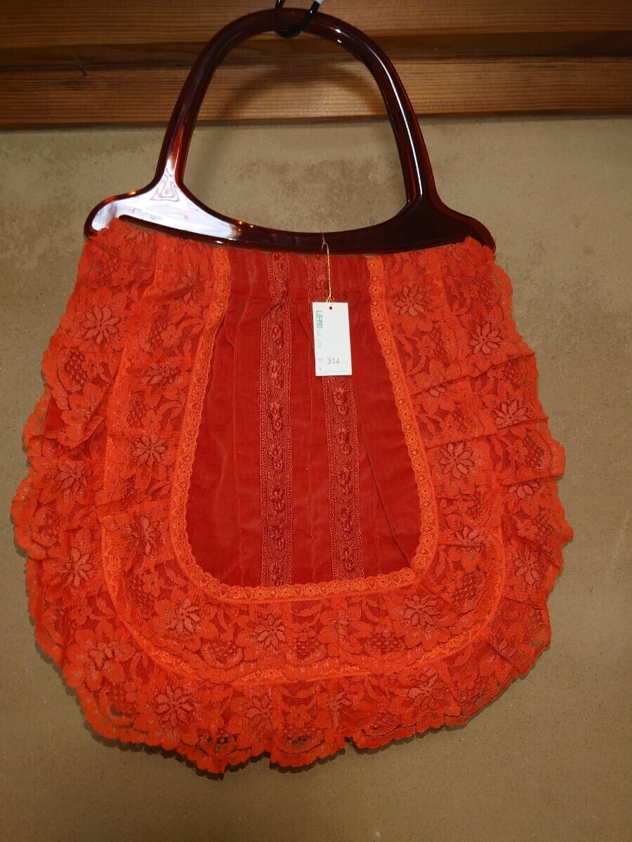 【新品未使用】!!★フリルレース付き★!! オシャレ手提げバック トマトレッド(朱赤)拍卖