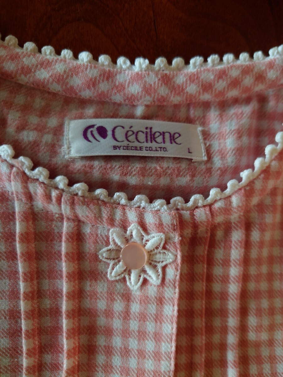 【新品未使用】セシレーヌ <レディースナイトウェア> <ルームウェア ><ルームワンピース > ローズピン×白チェック 綿100% L 拍卖