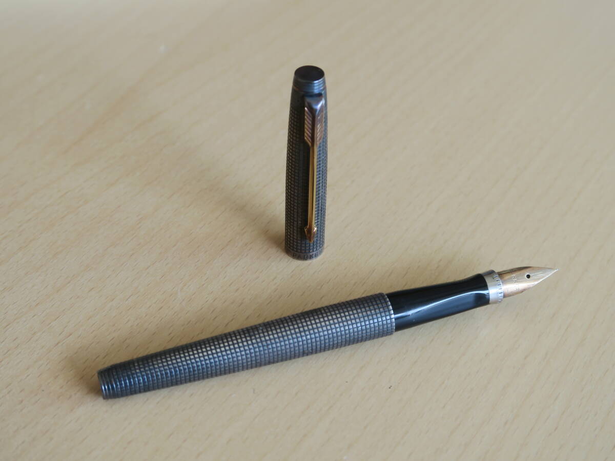 【万年筆】PARKER 75 14K-63 パーカー XF 極細 sterling silver 吸入式 ビンテージ アンティーク Made in U.S.A. 筆記具拍卖