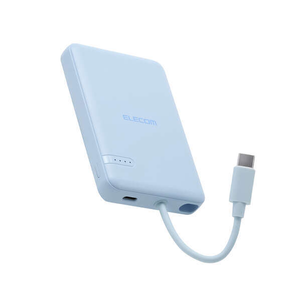 モバイルバッテリー 5000mAh 最大出力12W対応 USB-C×1ポート搭載 ケーブル一体型だから思い立ったらすぐ使える: DE-C62-5000BU拍卖