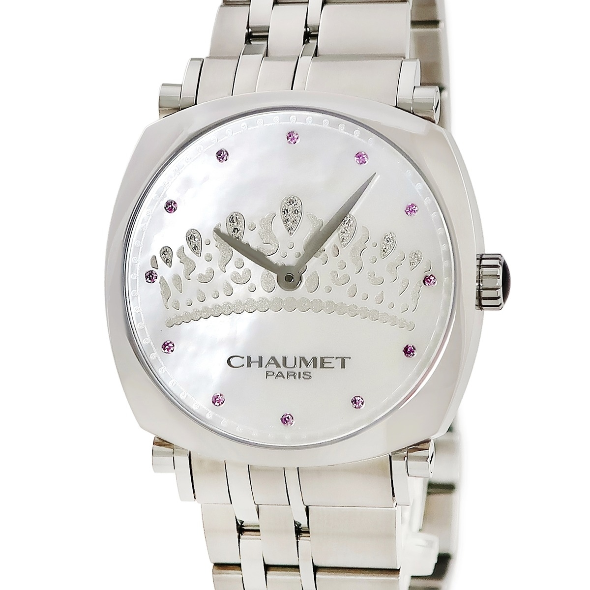 ショーメ ダンディ ティアラ W11673-26I 新品同様品 純正ダイヤ ホワイト シェル 自動巻き拍卖