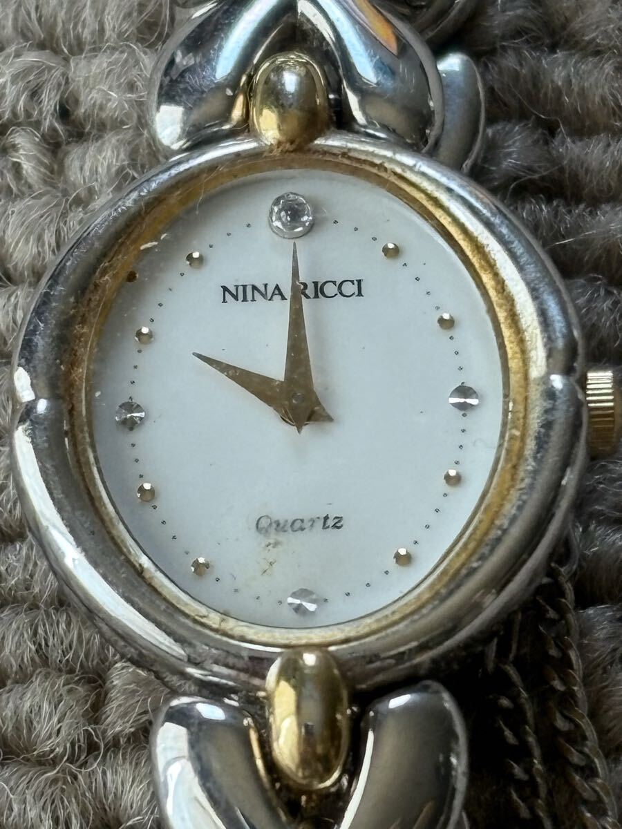 C【B24051602】1円〜 NINA RICCI ニナリッチ クォーツ 腕時計 ホワイト文字盤 ストーン レディース 2P20-5200拍卖