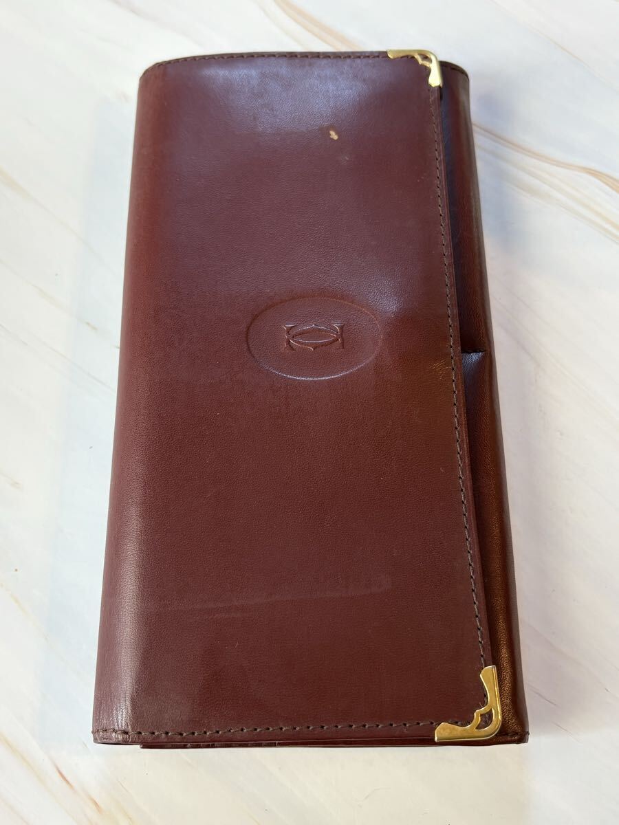 C【D25092603】1円〜 カルティエ Cartier マストライン ボルドーカラー 長財布 レザー 財布 札入れ 二つ折り長財布拍卖