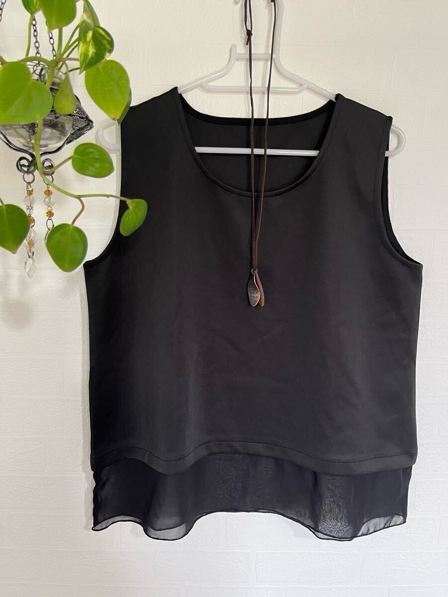 ブラックタンクトップ シフォン付き拍卖