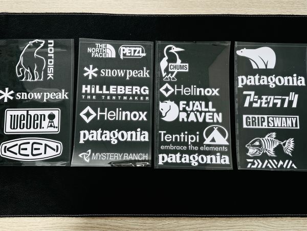新商品!キャンプ アウトドア logoシール【4枚セット】白文字 ロゴステッカー ホワイト 約17*30cm 野外登山0531W拍卖