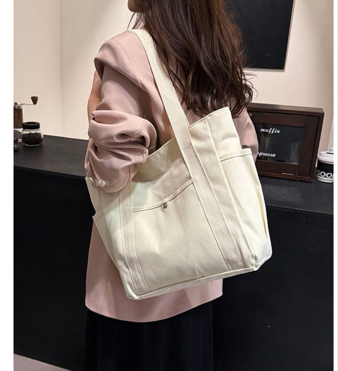 【大容量】ホワイト キャンバストートバッグ★A4対応★マザーズバッグにも最適♪シンプル&丈夫拍卖