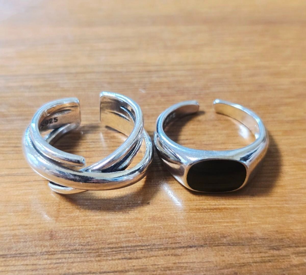 2個セット シルバーリング★メキシカンジュエリー 小ぶり印台&オーバルツイストデザイン拍卖