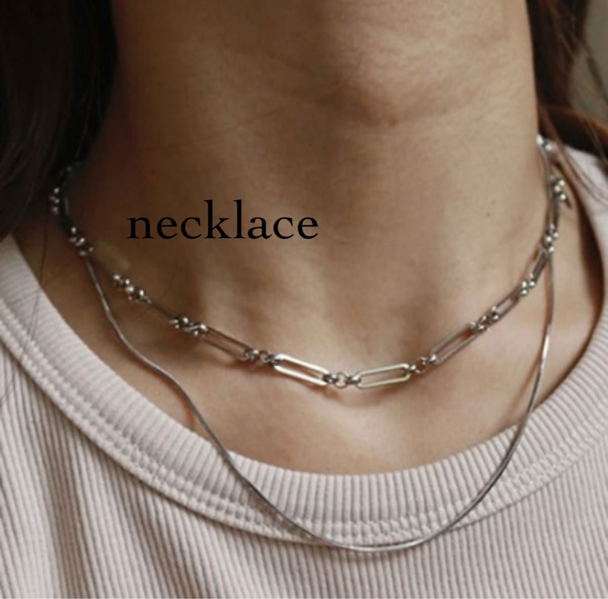 【新品】シルバー2連ネックレス★韓国人気デザイン★カジュアル&キレイめ拍卖