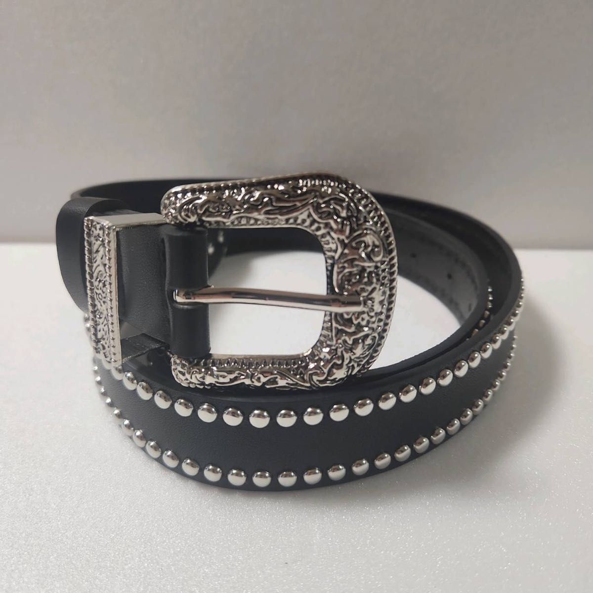 男女兼用 黒スタッズベルト★アメカジ ヴィンテージ Y2K 古着風バックル拍卖