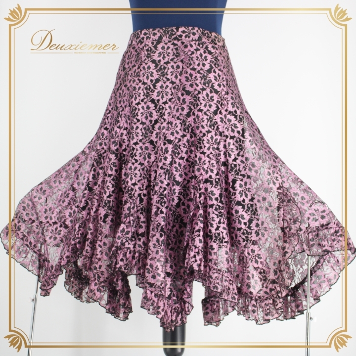 社交ダンス 衣装 スタンダード スカート レッスンウェア レディース オールシーズン ブラック系 ピンク系 黒 花柄 かわいい 透け感拍卖