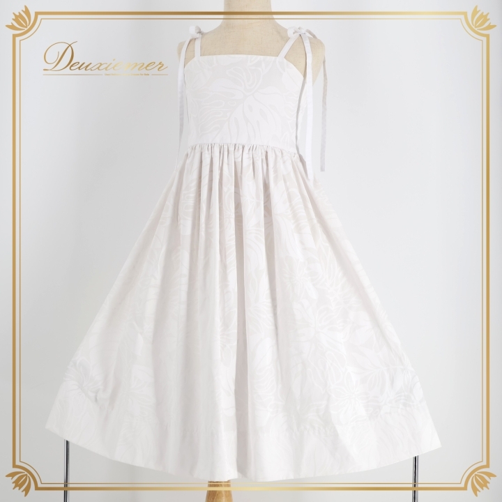 フラダンス 衣装 ジュニアサイズ用 ワンピース ドレス ホワイト系 ケイキ 子供用 白 花柄 ズボン セット 明るい ハワイアン キャミソール拍卖