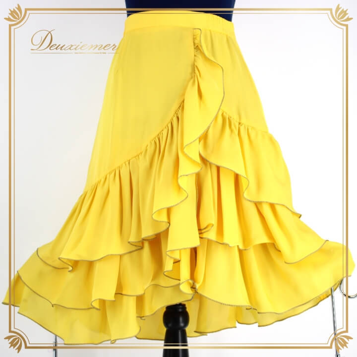 社交ダンス 衣装 スタンダード スカート レッスンウェア レディース オールシーズン SEKINE セキネ 黄色 フリル イエロー系 無地 シンプル拍卖