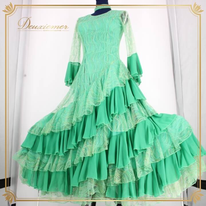 社交ダンス 衣装 スタンダード ドレス ワンピース レッスンウェア レディース オールシーズン 緑 prima boutique プリマブティック拍卖
