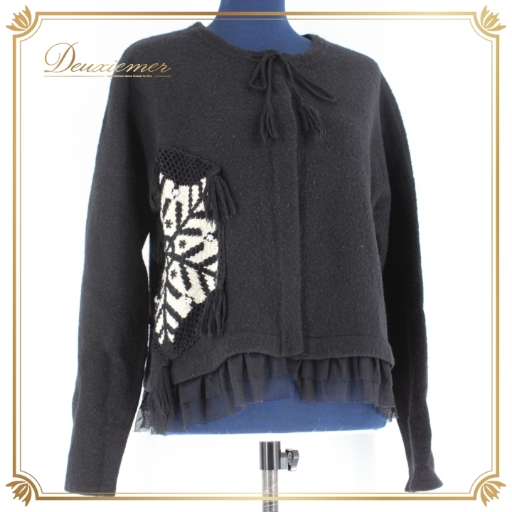 レディース TOKUKO 1er VOL トクコプルミエヴォル カーディガン ブラウス トップス 黒 ニット レース 長袖 白 ブラック系 女性用拍卖