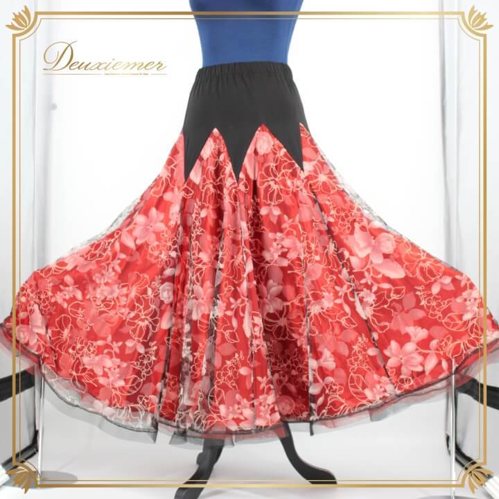 社交ダンス 衣装 スタンダード スカート レッスンウェア レディース オールシーズン 赤 黒 ブラック系 レッド系 レース 派手 華やか拍卖