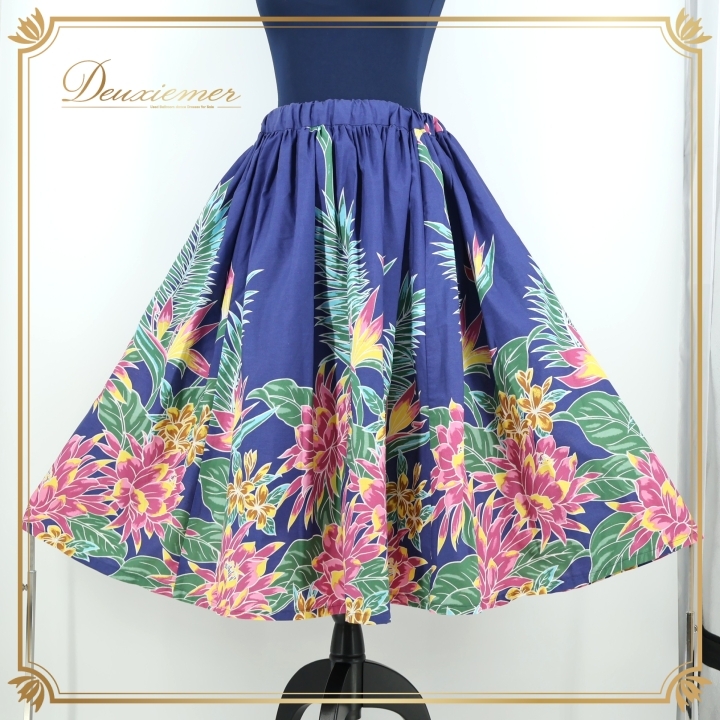フラダンス 衣装 パウスカート ネイビー系 アビバーレ フラ ダンス 花柄 紺 緑 黄 Avivare ハワイアン アロハ ピンク系 イエロー系拍卖