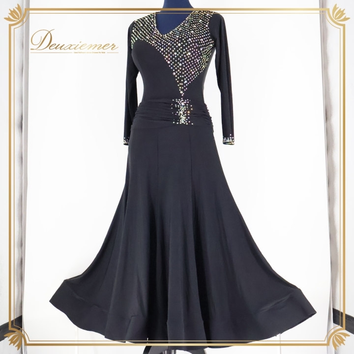 社交ダンス 衣装 スタンダードドレス スタンダード ドレス ワンピース 黒 ダンス パーティ 発表会 ブラック系 発表会ドレス フォーマル拍卖