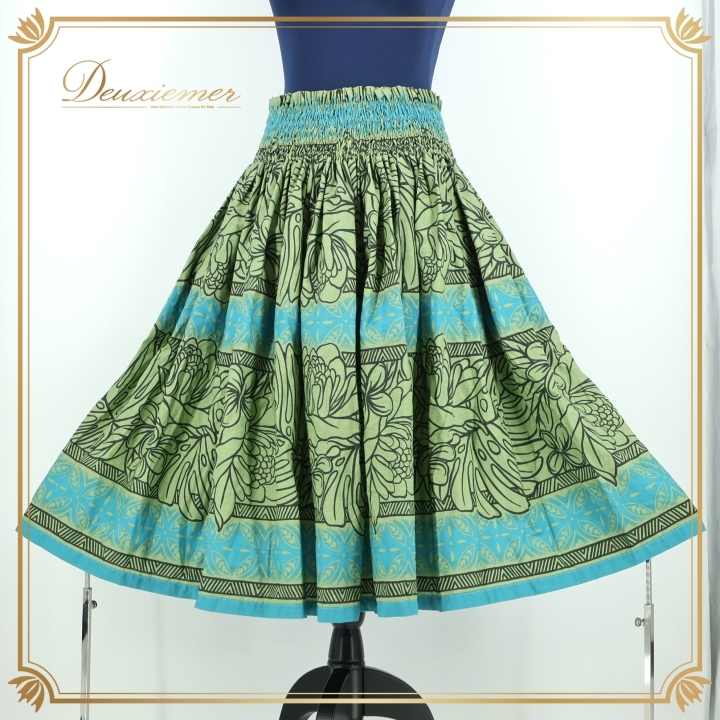 フラダンス 衣装 パウスカート グリーン系 シングル レッスン フラ ダンス 花柄 緑 青 モンステラ柄 プルメリア柄 ブラック系 ブルー系拍卖