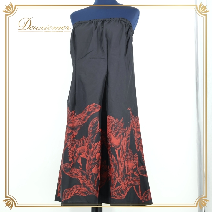 フラダンス 衣装 ワンピース ドレス ブラック系 フラ ダンス 黒 赤 チューブトップ ベアトップ トーチジンジャー柄 華やか 軽い レッド系拍卖