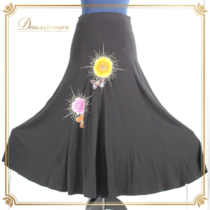 社交ダンス 衣装 スタンダード スカート レッスンウェア 女性用 レディース オールシーズン 黒 ピラミッド ブラック系 ラインストーン拍卖