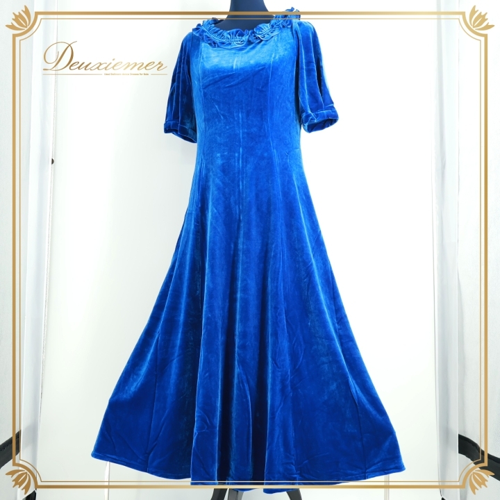 フラダンス 衣装 ワンピース ドレス ブルー系 マーメイドライン 青 ベロア 光沢 無地 シンプル フリル MermaidLine MMJ エムエムジェイ拍卖