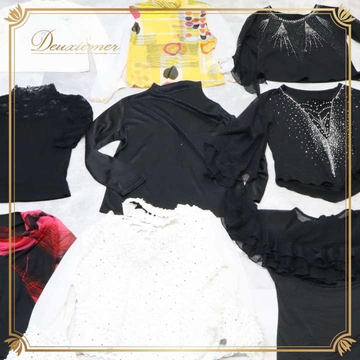 【美品 社交ダンス 衣装 レッスン着 12点 セット まとめ売り】ブラウス トップス 12着 SET モダン 練習着 ストレッチ素材 ダンス ラテン拍卖