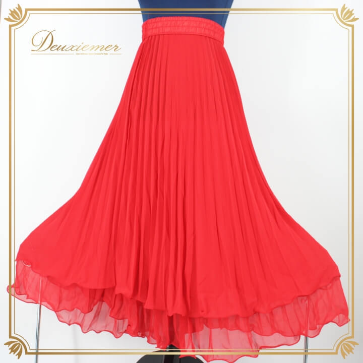 社交ダンス 衣装 スタンダード スカート レッスンウェア 女性用 レディース オールシーズン 赤 レッド系 無地 プリーツ 派手 シンプル拍卖