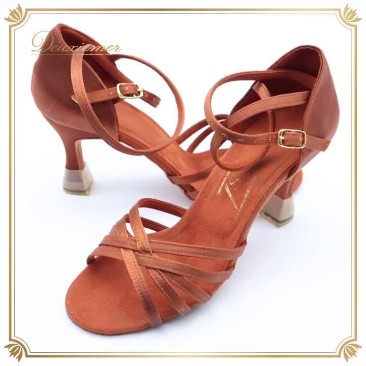 社交ダンス 衣装 22 1/2CM S&S 靴 シューズ ブラウン系 茶色 赤茶色 ラテン ダンス シューズ レディース ヒール 無地 シンプル イベント拍卖