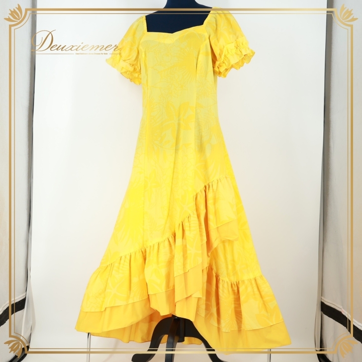 フラダンス 衣装 ワンピース ドレス イエロー系 マーメイドライン 黄 フラ ダンス MermaidLine MMJ エムエムジェイ 日本製 ハワイアン 花柄拍卖