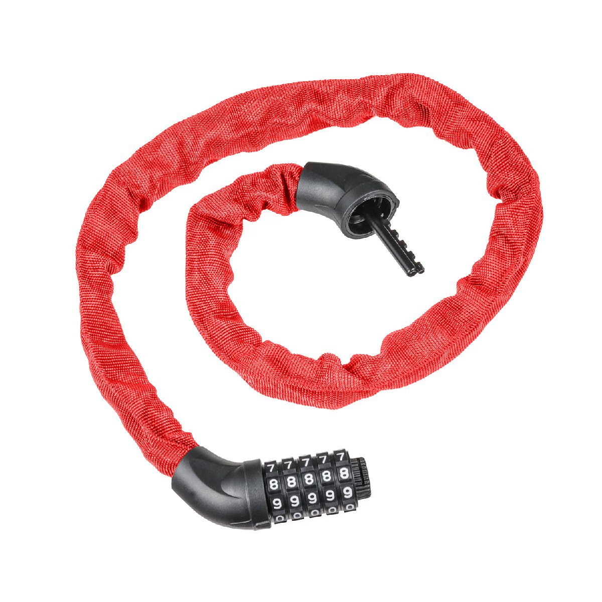 チェーンロック 赤 レッド 5桁ダイヤル式 バイクロック バイク 鍵 盗難対策 防犯 セキュリティ対策 巻きつけ拍卖
