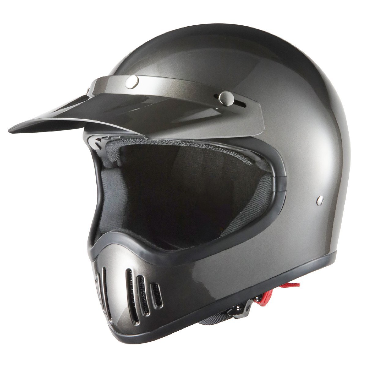 バイクヘルメット ビンテージ レトロ アメリカン フルフェイス ガンメタリック Lサイズ エアロ バイザー かっこいい拍卖