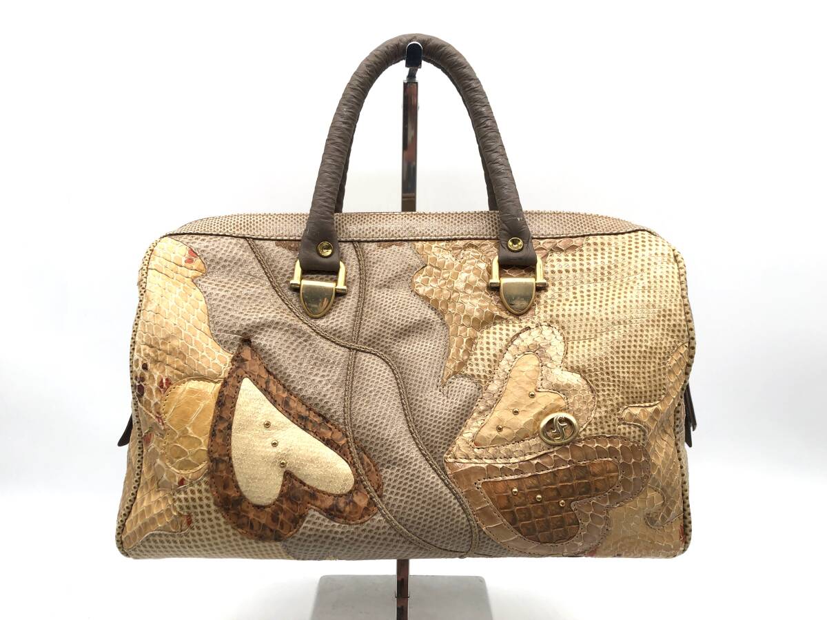 CARLO FIORI パイソンレザー ハンドバッグ パッチワーク ハートモチーフ拍卖
