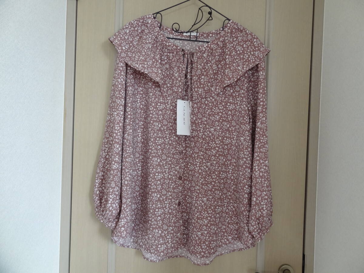 襟フリルブラウス パープル花柄 L 2280円拍卖