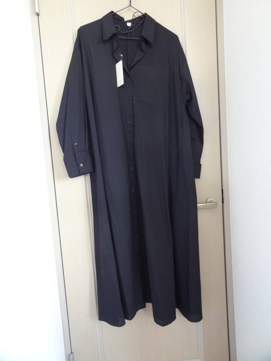 《シワになりにくい》サマ美え ボリュームシャツワンピース M ブラック 7920円拍卖