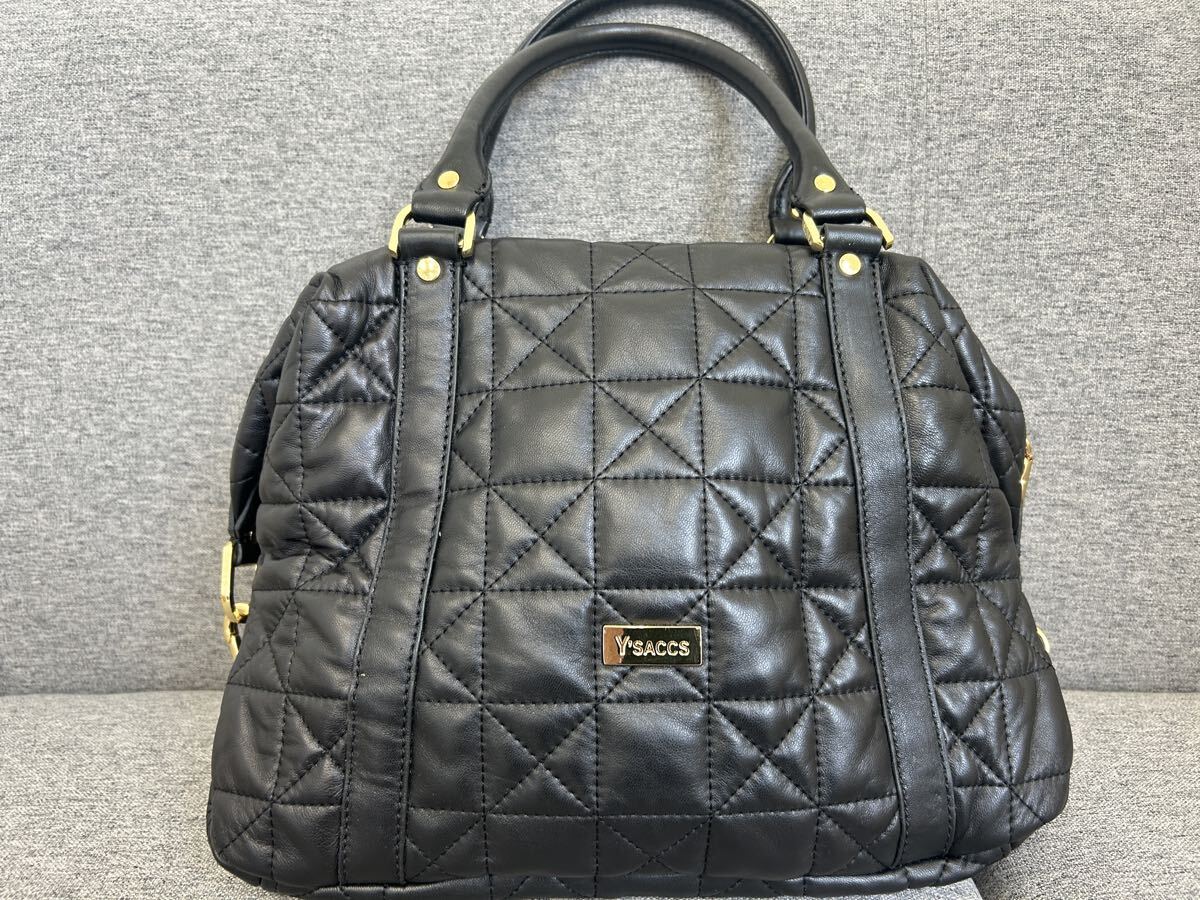 ★即決★Y'saccs イザック ハンドバッグ★黒ブラック★レザー キルト 2wayバッグ★拍卖