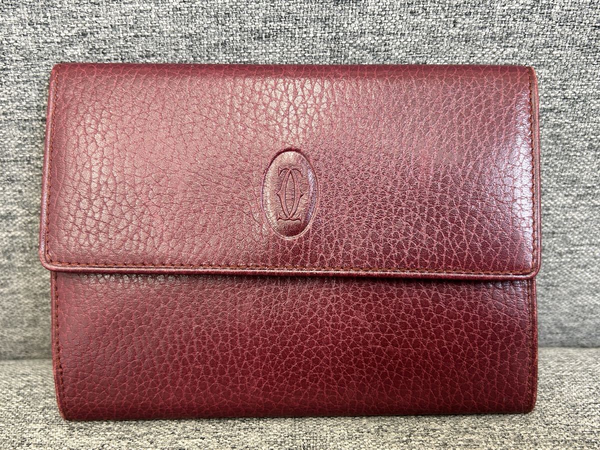★Cartier カルティエ マスト 三つ折り財布 がま口★レザー ボルドー★拍卖