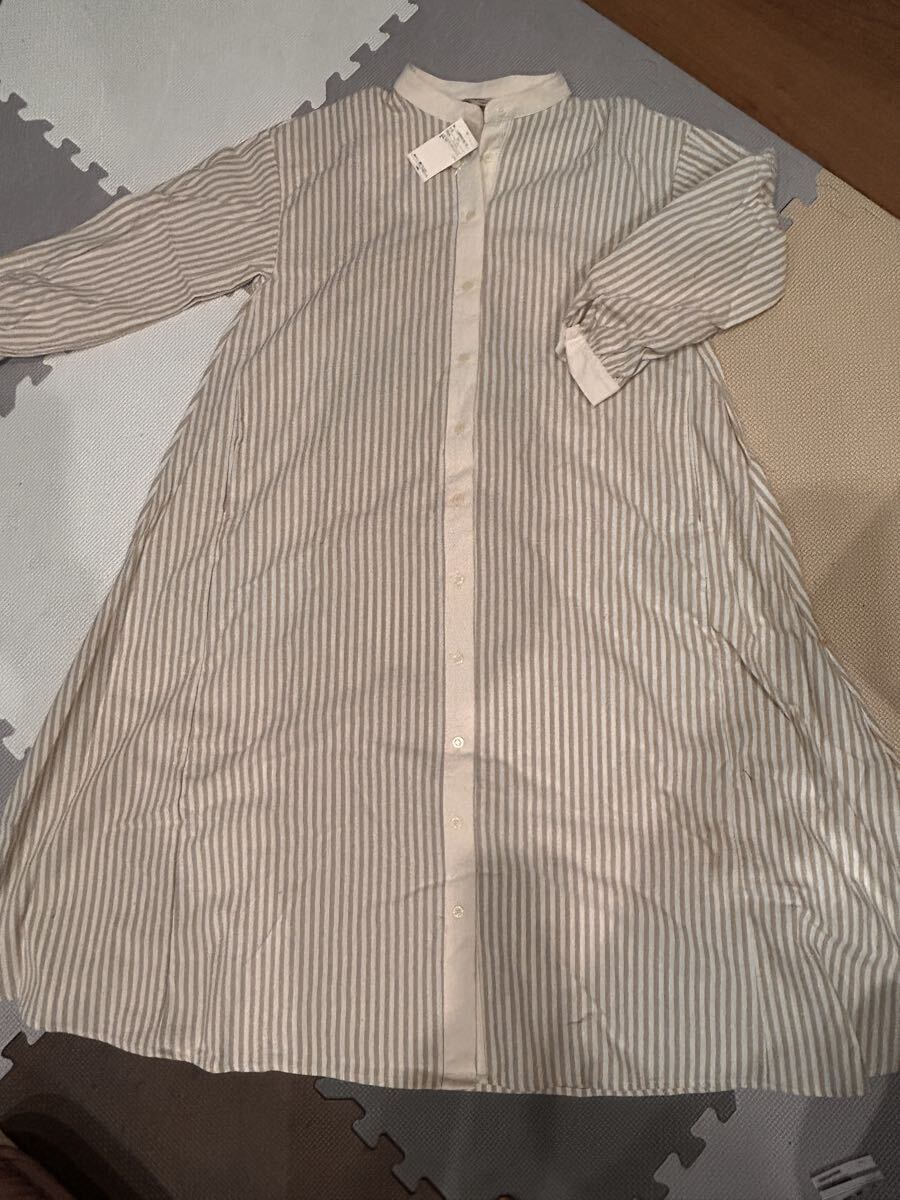 サマンサモスモス SM2 Samansa Mos2 クリレックスタンドカラーワンピース ストライプ ベージュ 未使用拍卖