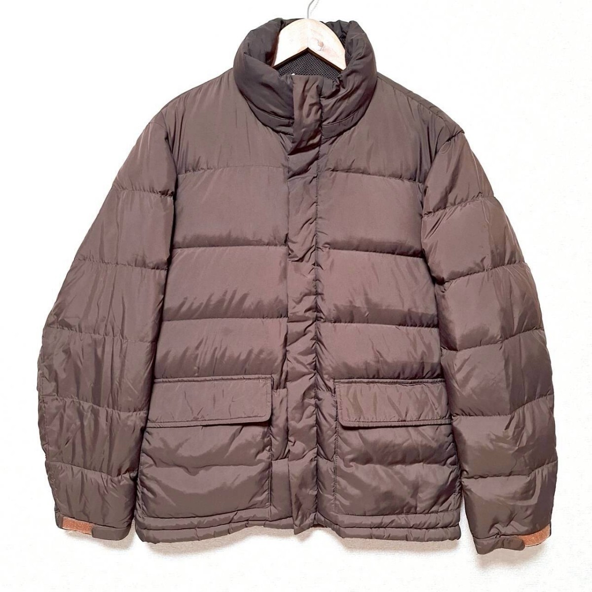 W394【ウォッシャブルジャケット】ダウンジャケット アウター フェザー 中綿 自宅洗濯可能 無地 シンプル 防寒 保温 ブラウン メンズ L /ee拍卖
