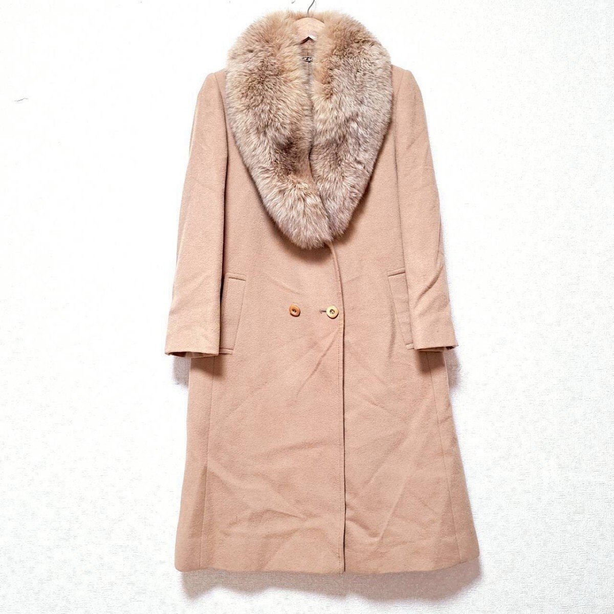 W405【TOKYO STYLE Hi Style】トーキョースタイル ハイスタイル ウールコート アウター ファー付き ベージュ レディース 11(L相当)/ee拍卖