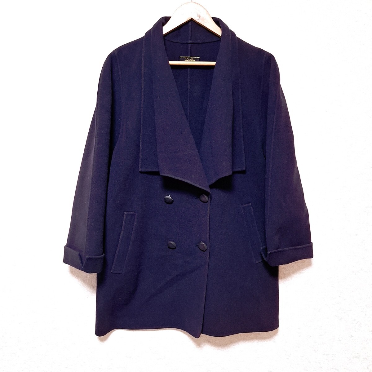 W407【Leilian】レリアン ミドル丈コート アウター カシミヤ混 肌触り抜群 上質 無地 シンプル きれいめ パープル レディース 11(L相当)/ee拍卖